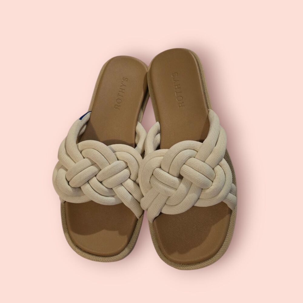 Rothy’s The Summer Sandal White Sand Slip On Sandals Women’s Size 8 Ivory Woven